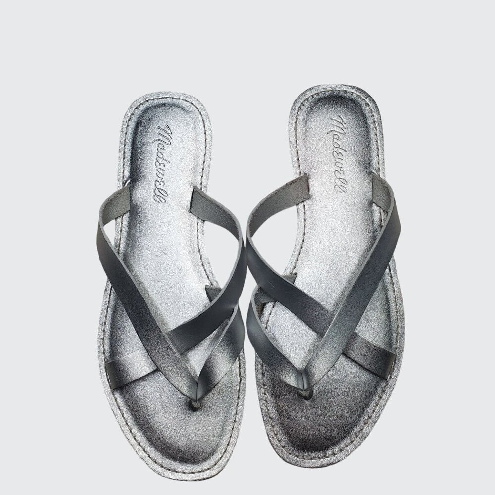 NWOT Madewell Boardwalk Thong Silver Strappy Metallic Flip Flop Sandals Size 7
